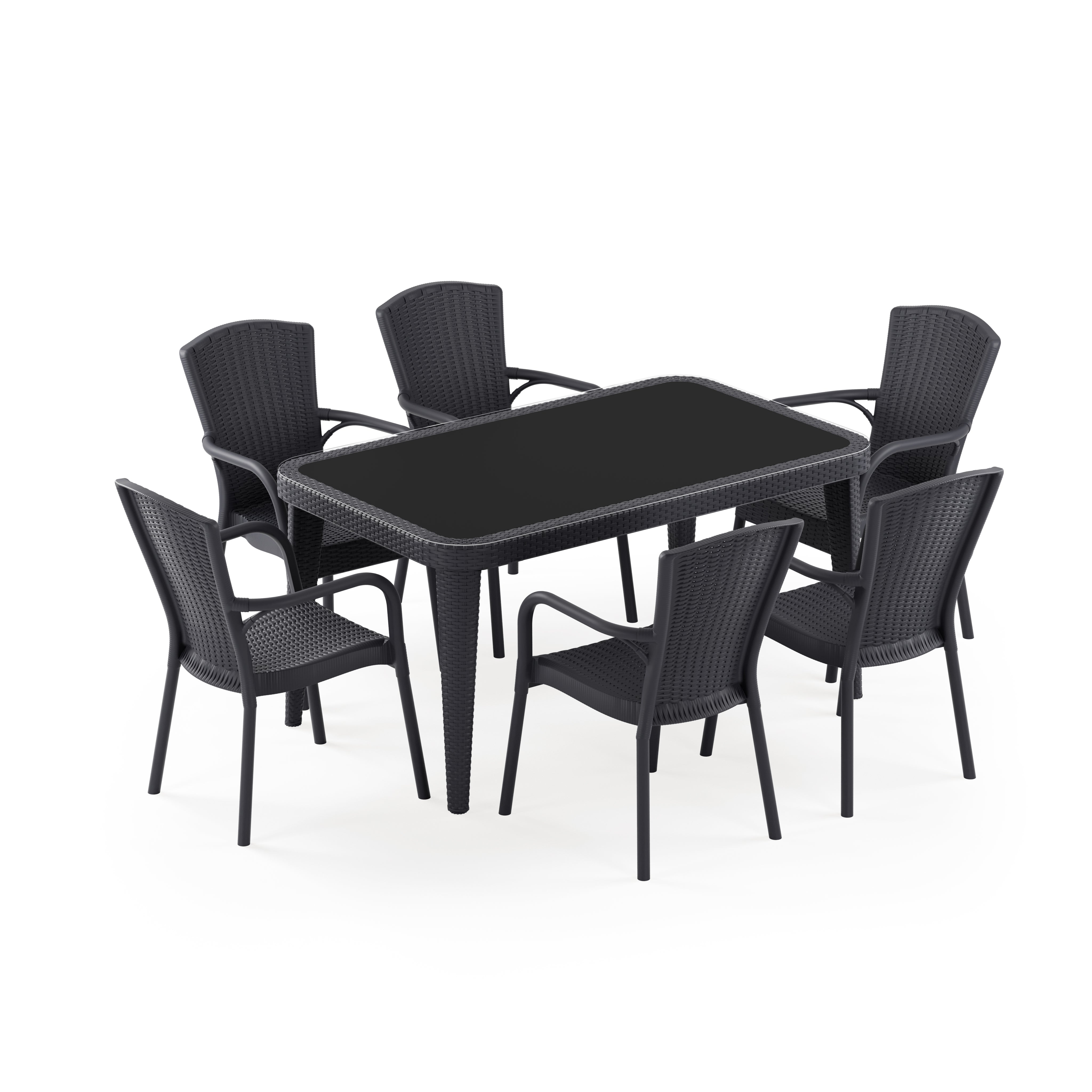 Osaka 6 Kişilik Dikdörtgen Polipropilen Masa Antrasit & Royal Sandalye Antrasit