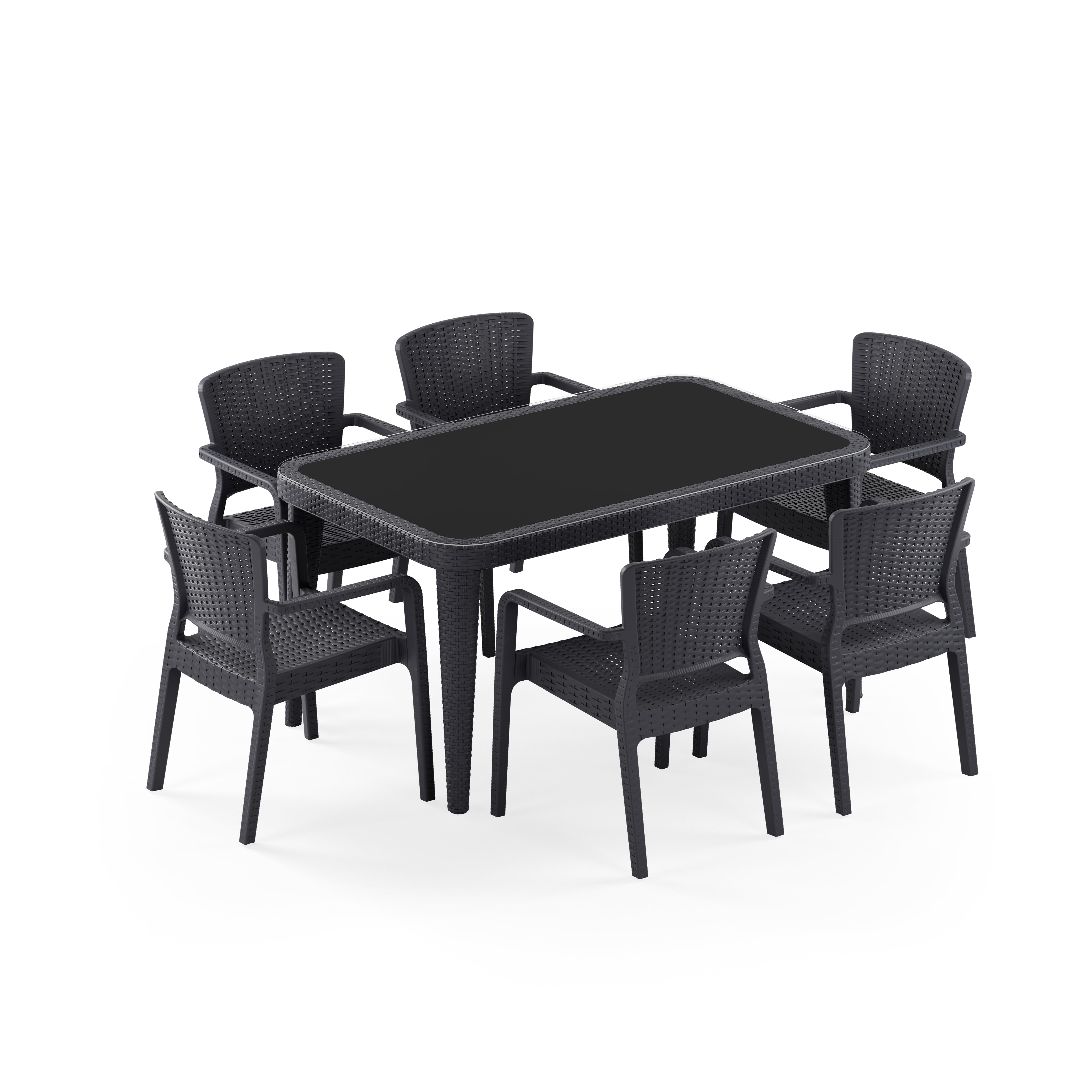 Osaka 6 Kişilik Dikdörtgen Polipropilen Masa Antrasit & Antares Kollu Sandalye Antrasit