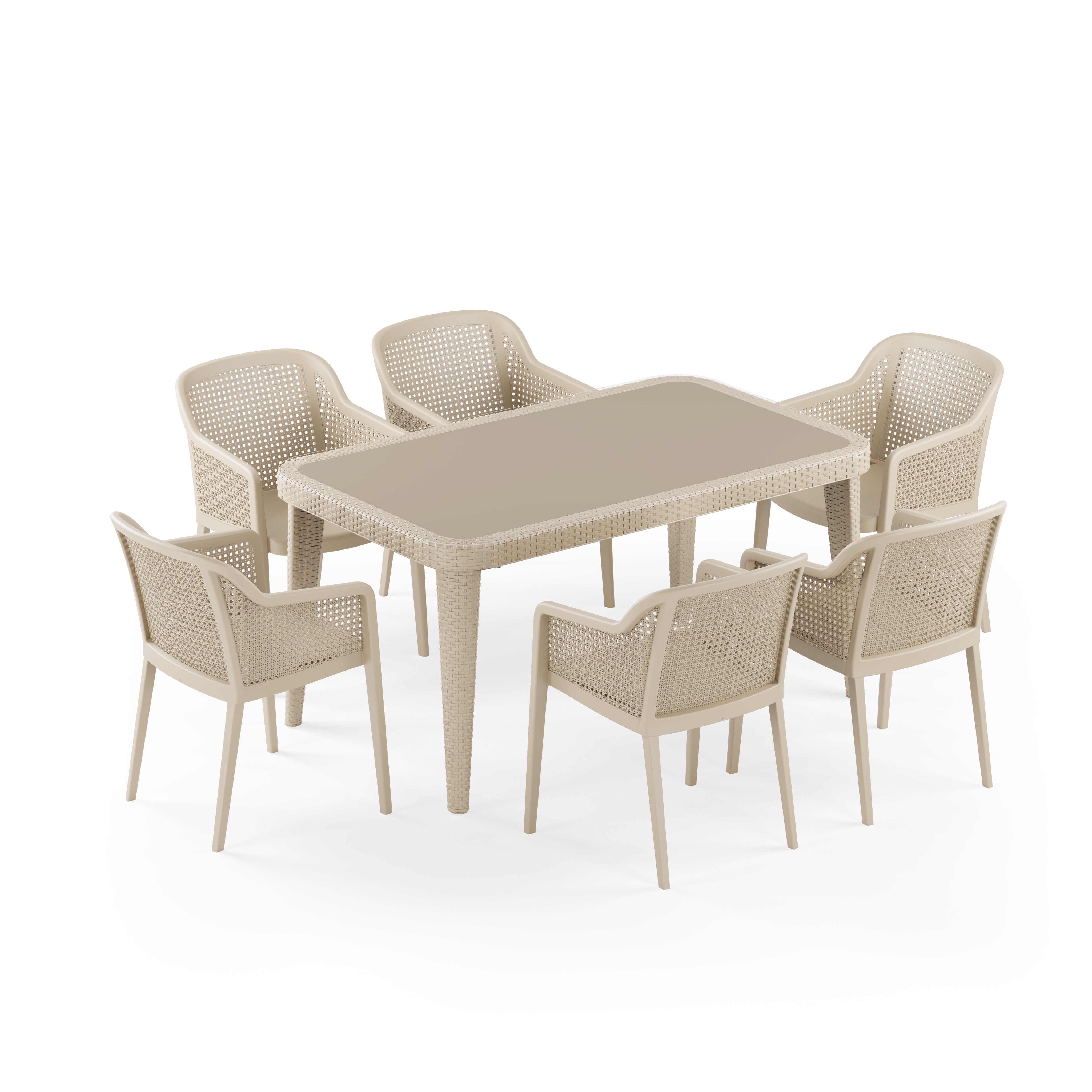 Osaka 6 Kişilik Dikdörtgen Polipropilen Masa Bej & Octa Sandalye Bej