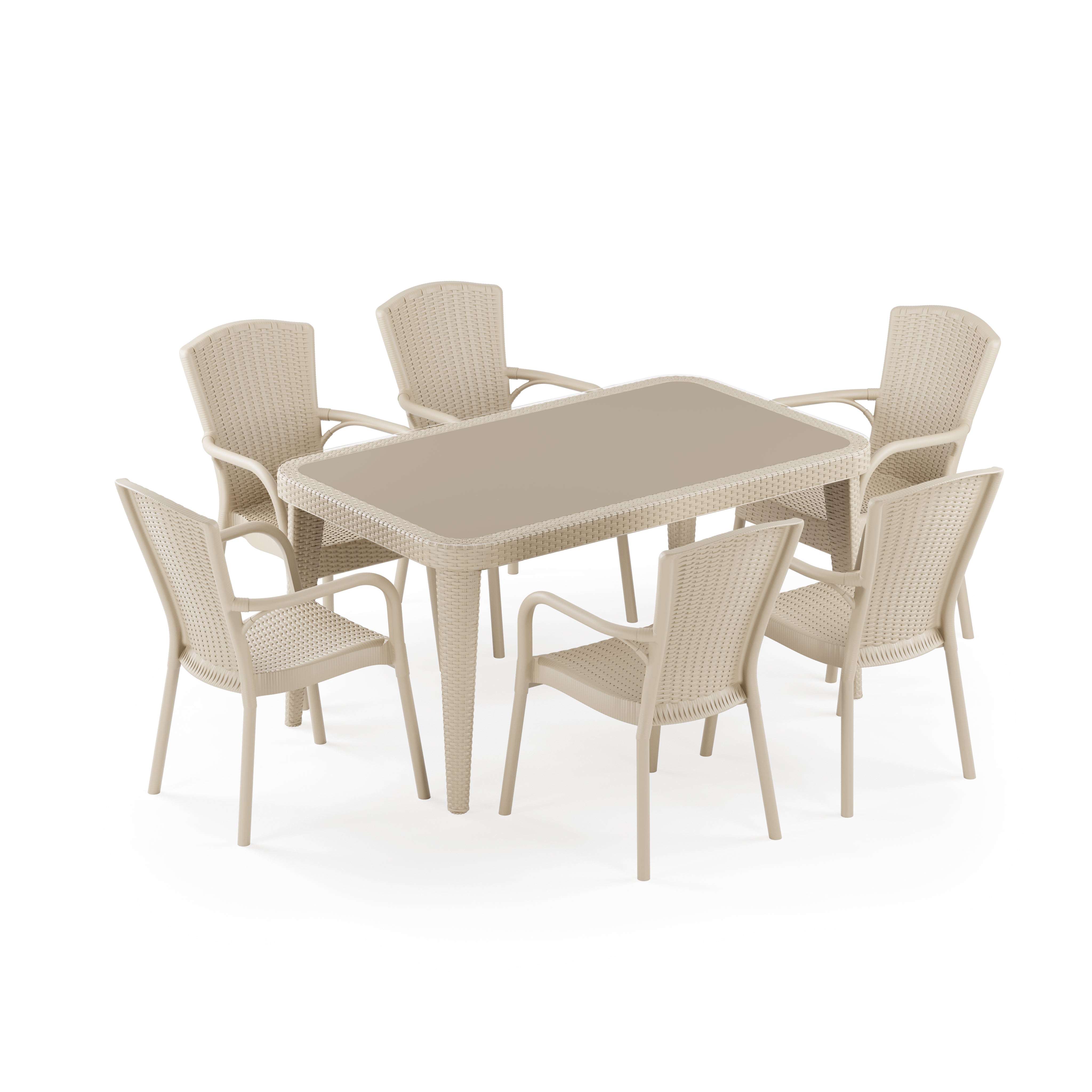 Osaka 6 Kişilik Dikdörtgen Polipropilen Masa Bej & Royal Sandalye Bej