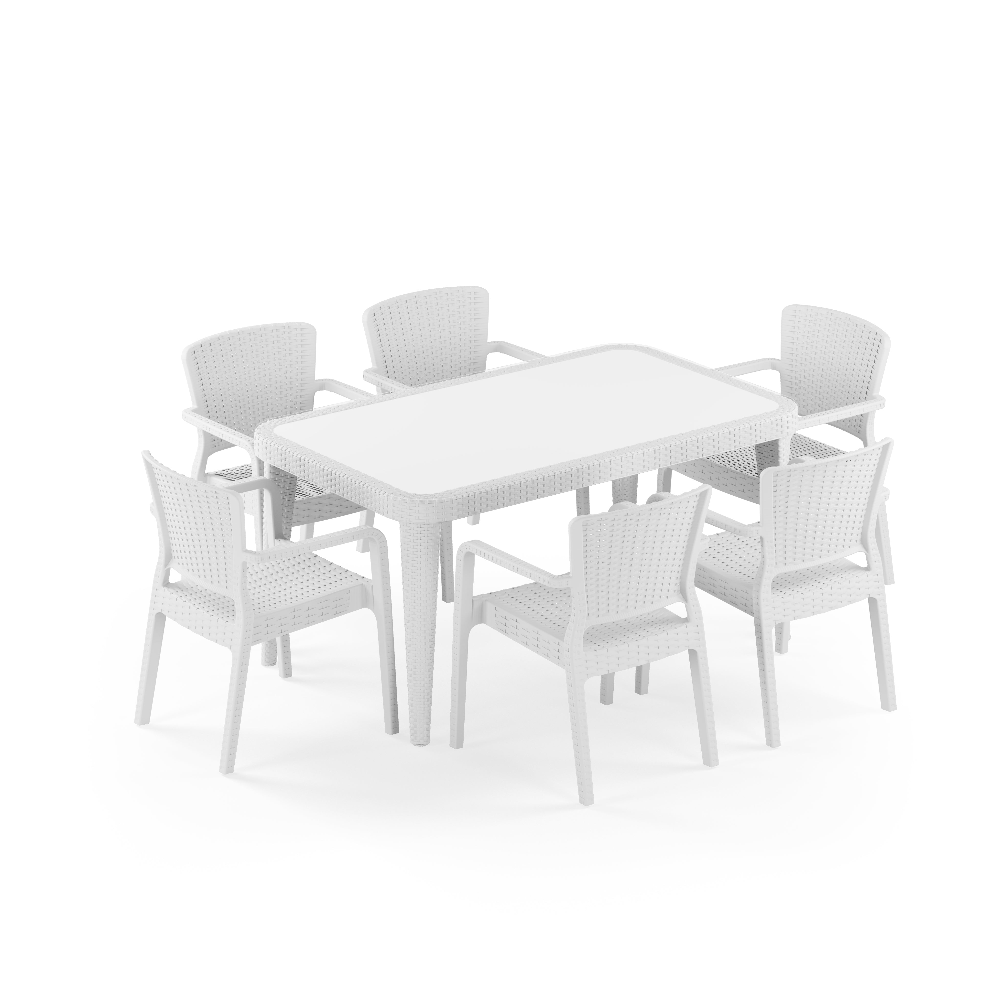 Osaka 6 Kişilik Dikdörtgen Polipropilen Masa Beyaz & Antares Kollu Sandalye Beyaz