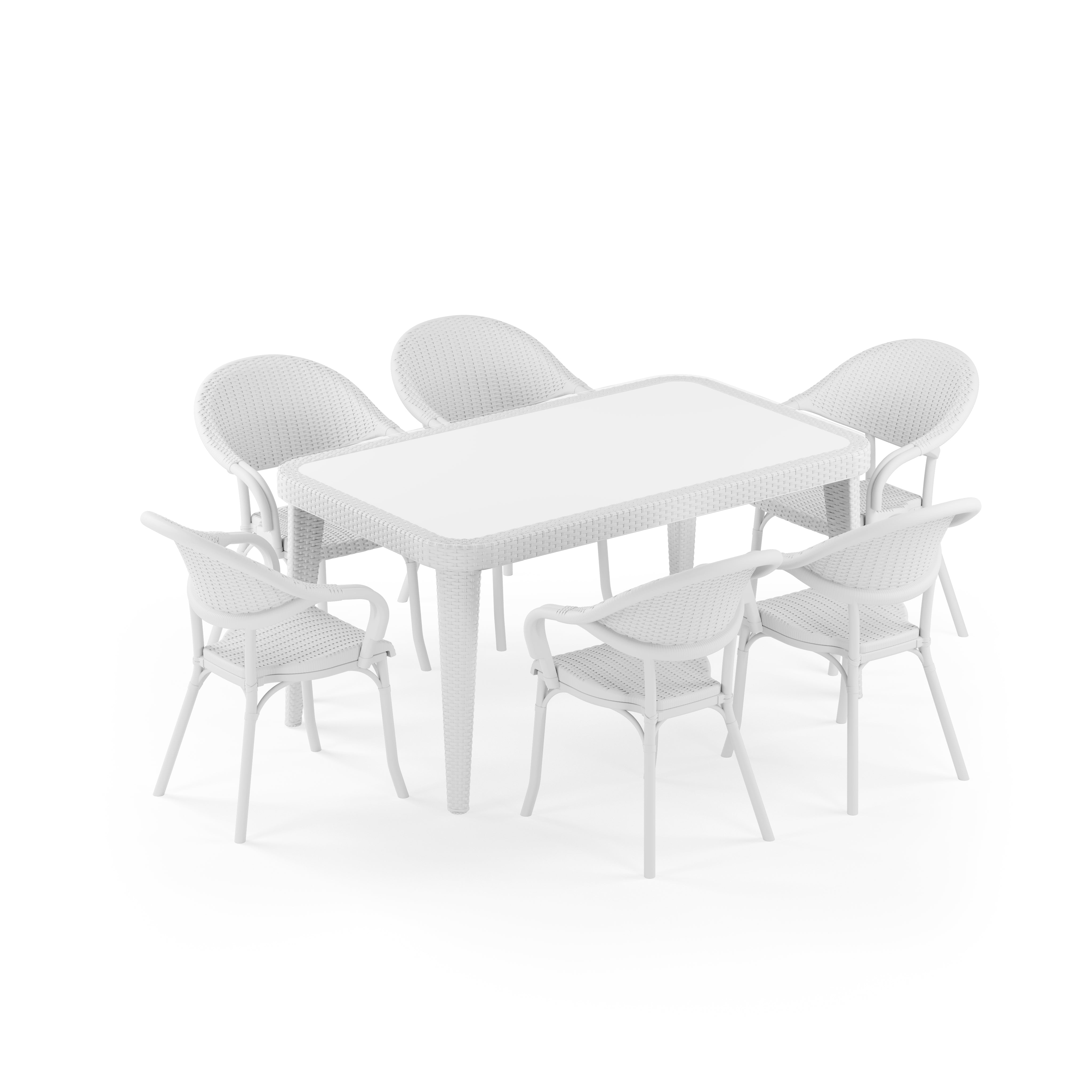 Osaka 6 Kişilik Dikdörtgen Polipropilen Masa Beyaz & Flash-R Kollu Sandalye Beyaz