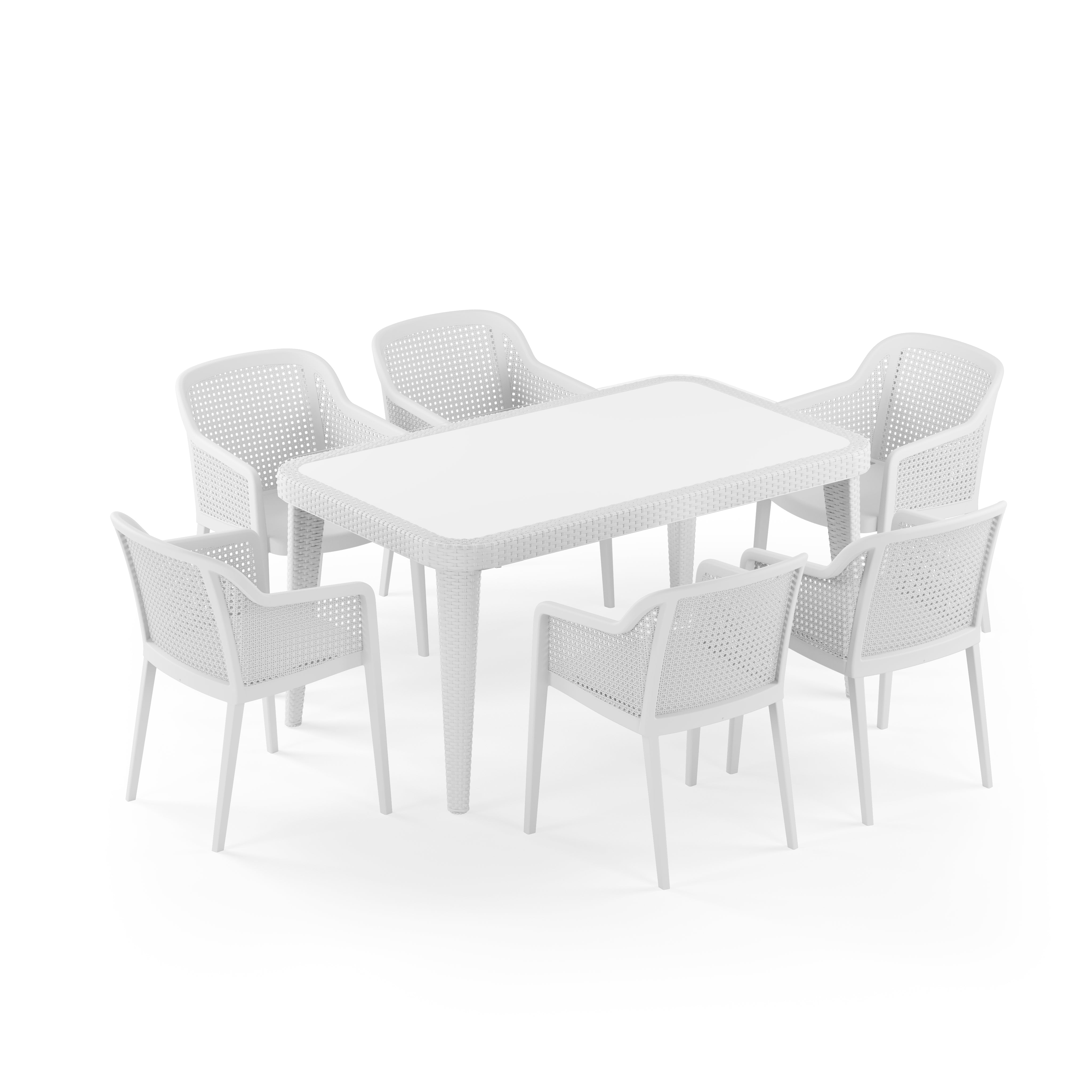 Osaka 6 Kişilik Dikdörtgen Polipropilen Masa Beyaz & Octa Sandalye Beyaz