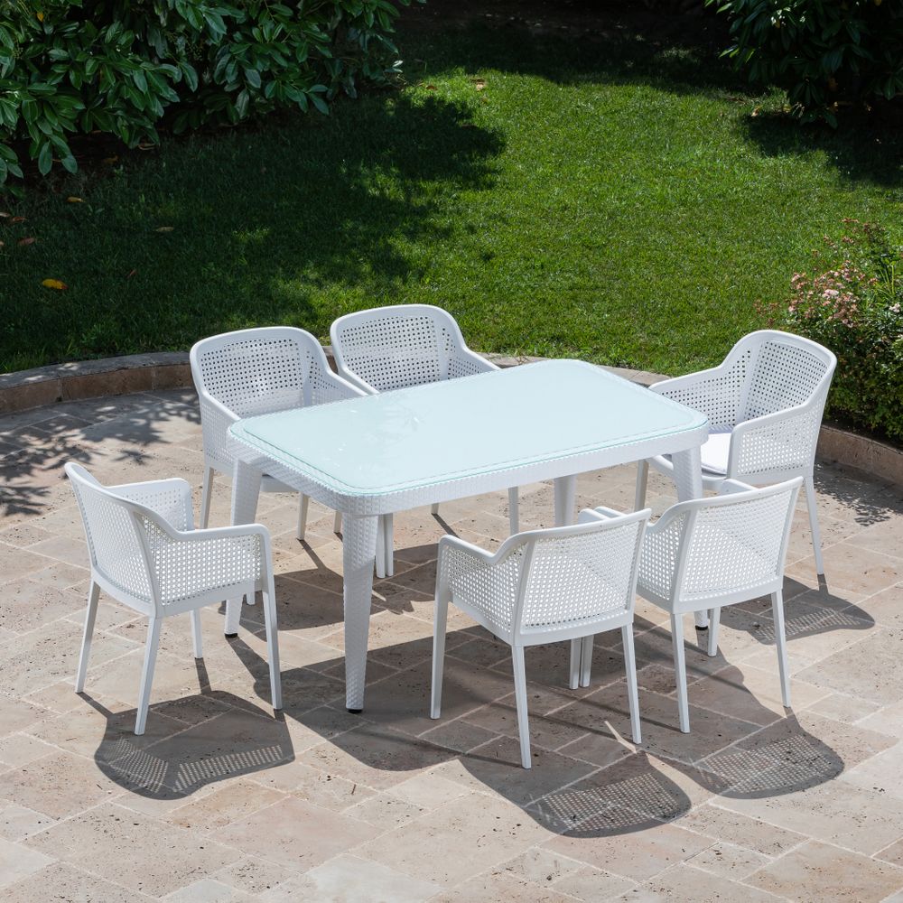 Osaka 6 Kişilik Dikdörtgen Polipropilen Masa Beyaz & Octa Sandalye Beyaz