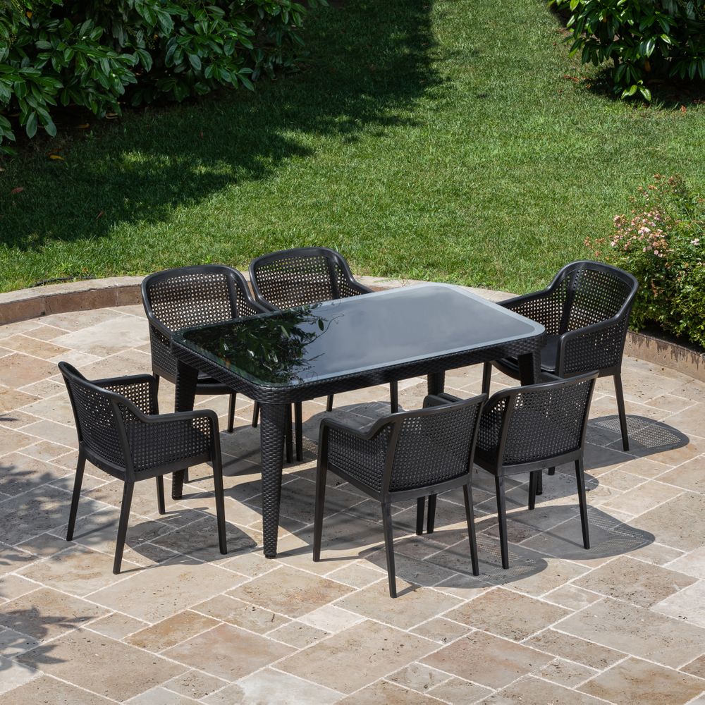 Osaka 6 Kişilik Dikdörtgen Polipropilen Masa Siyah & Octa Sandalye Siyah