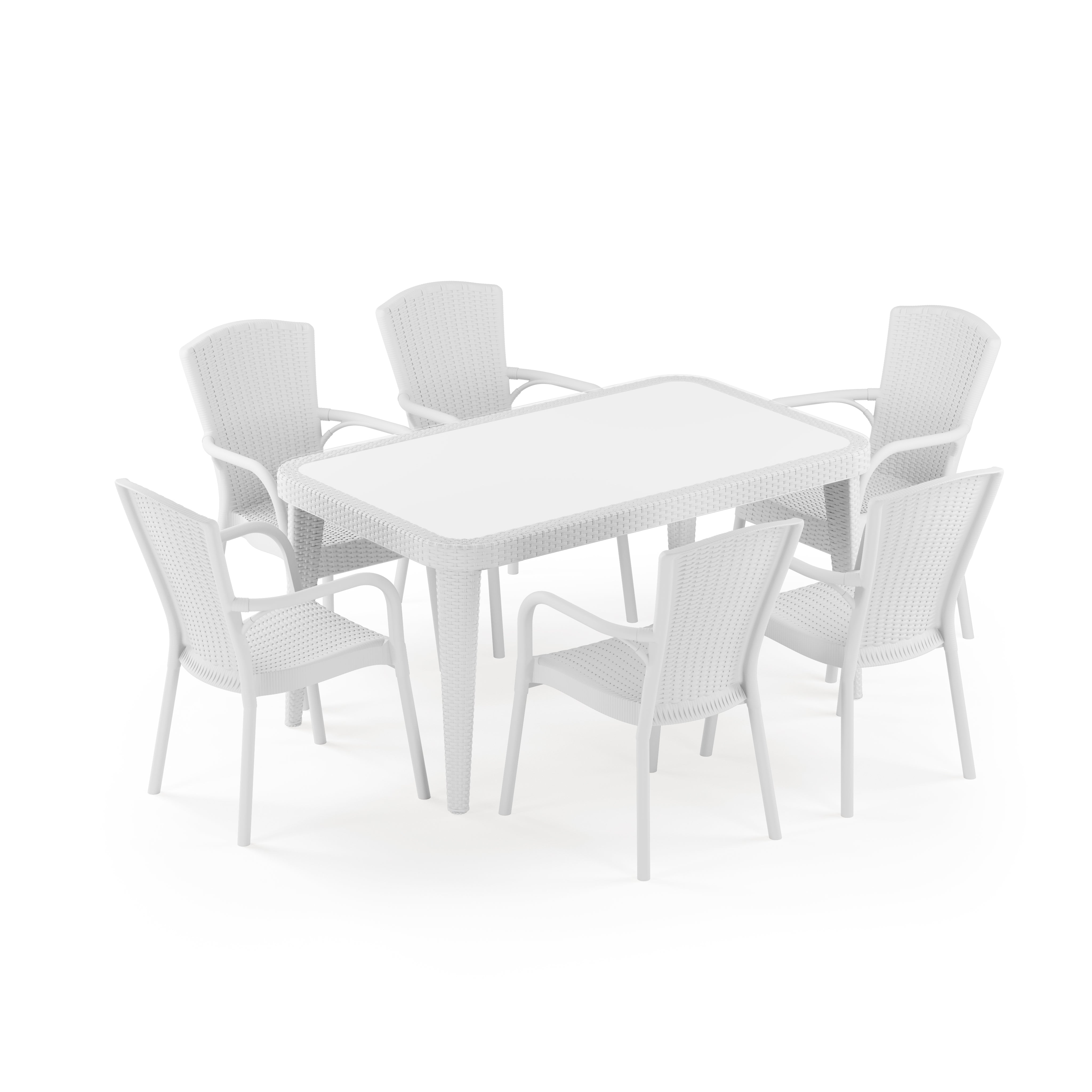 Osaka 6 Kişilik Dikdörtgen Polipropilen Masa Beyaz & Royal Sandalye Beyaz