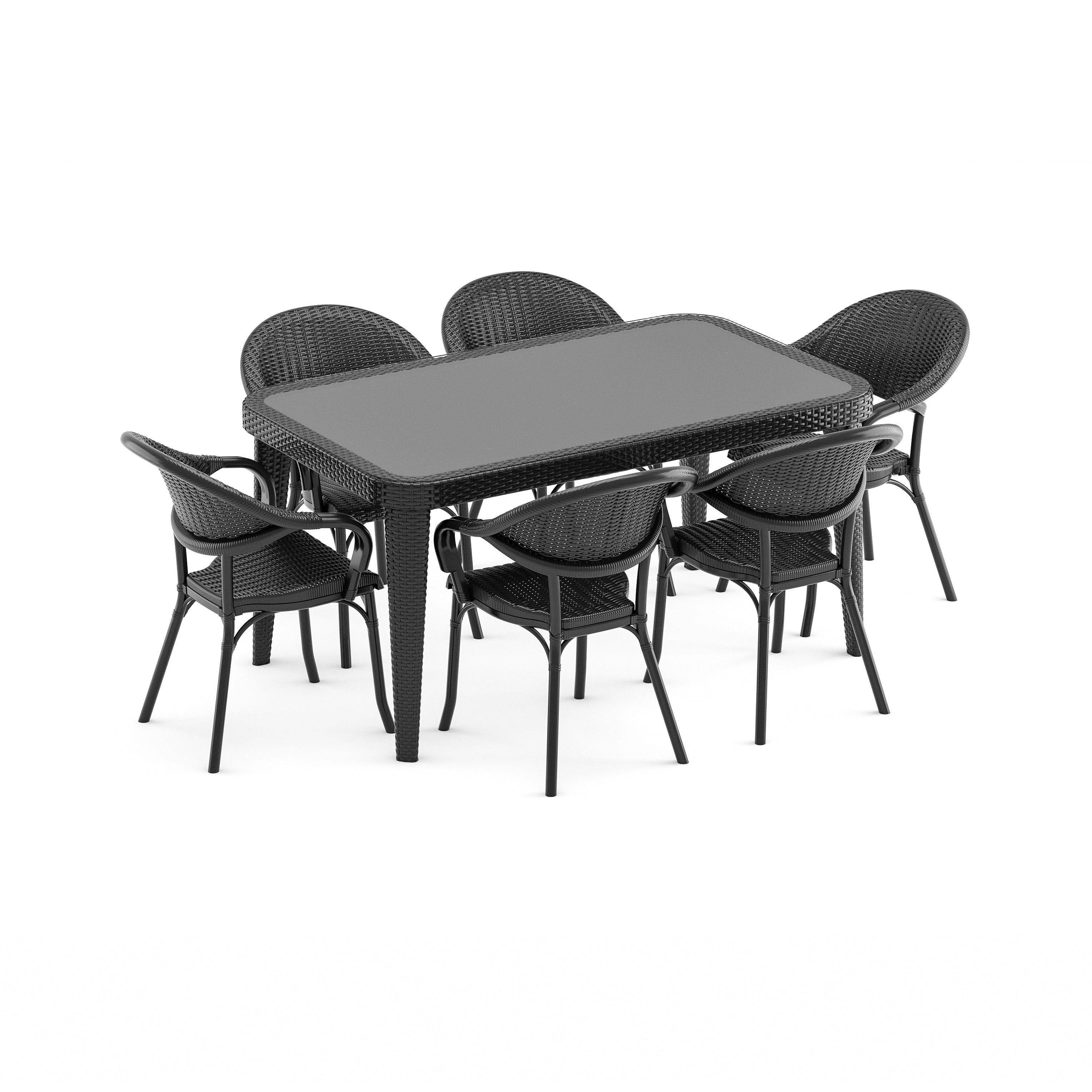 Osaka 6 Kişilik Dikdörtgen Polipropilen Masa Siyah & Flash-R Kollu Sandalye Siyah