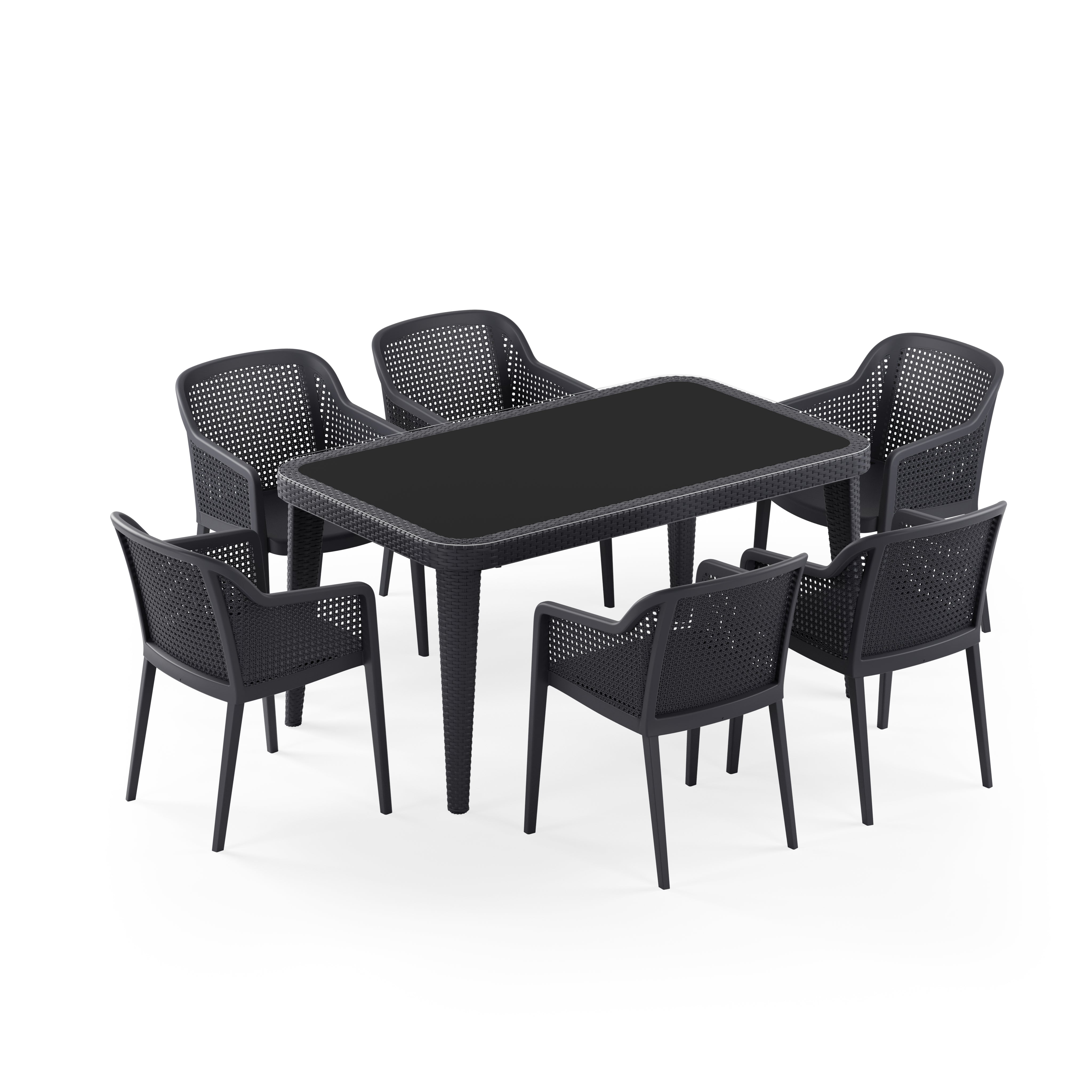 Osaka 6 Kişilik Dikdörtgen Polipropilen Masa Siyah & Octa Sandalye Siyah