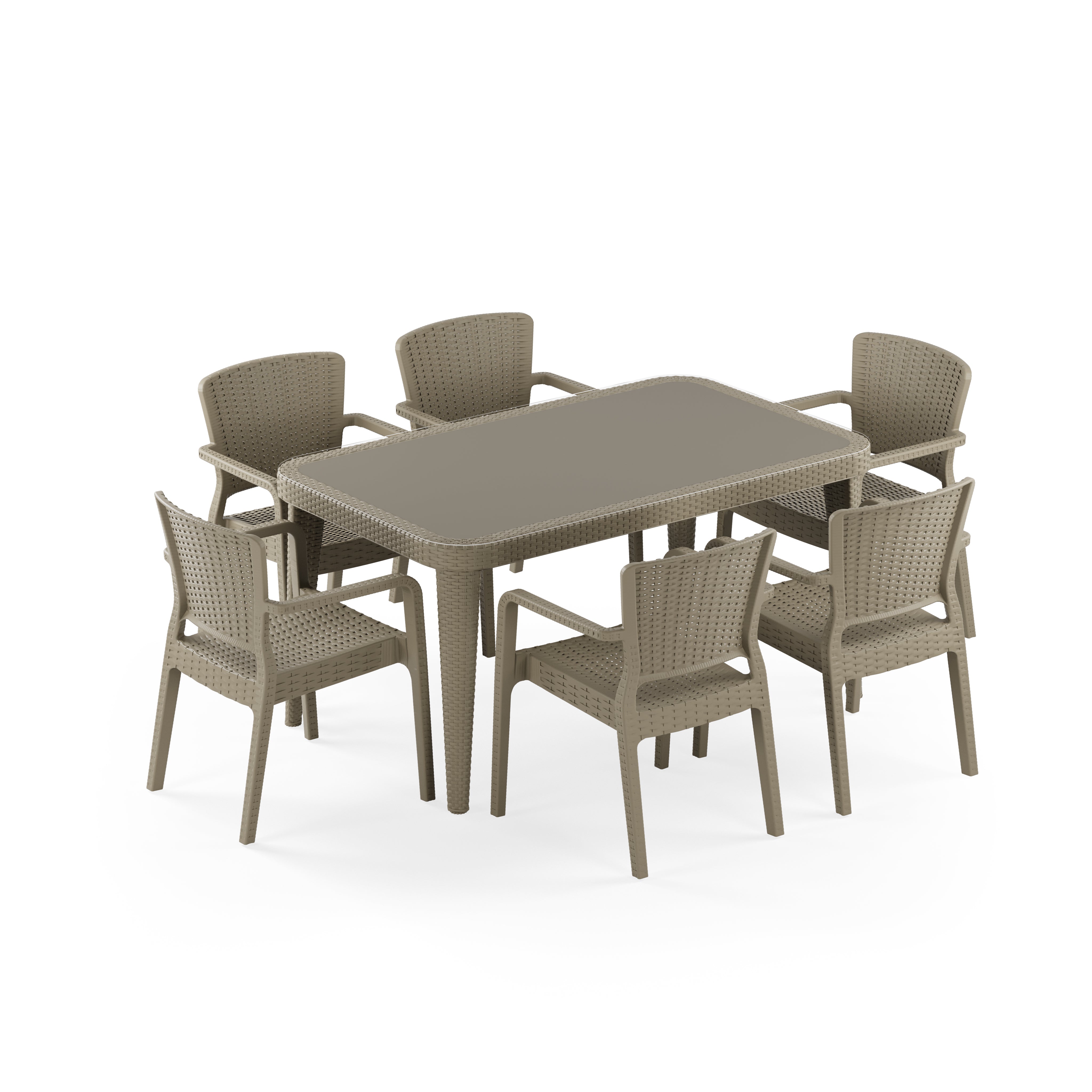 Osaka 6 Kişilik Dikdörtgen Polipropilen Masa Vizon & Antares Kollu Sandalye Vizon