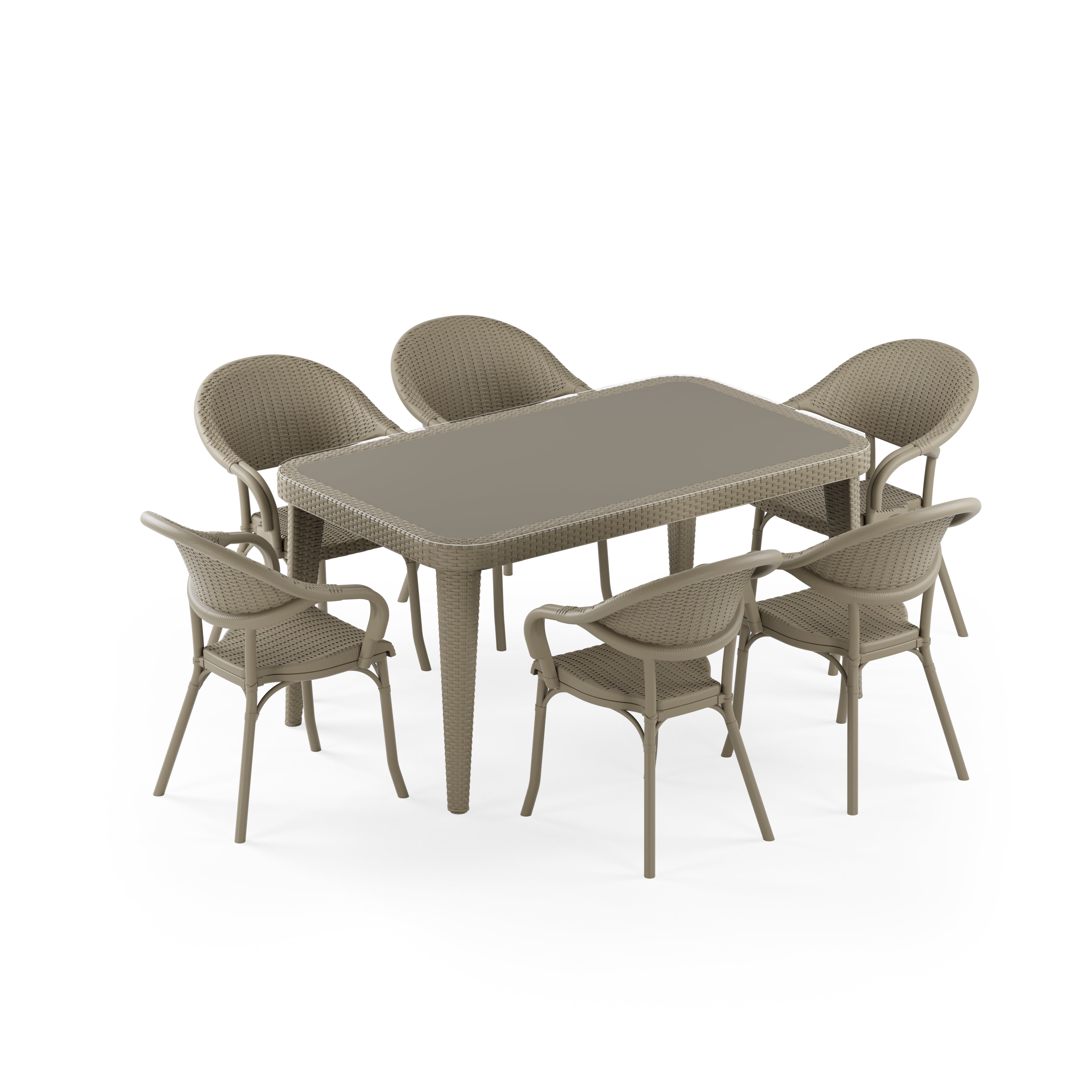 Osaka 6 Kişilik Dikdörtgen Polipropilen Masa Vizon & Flash-R Kollu Sandalye Vizon