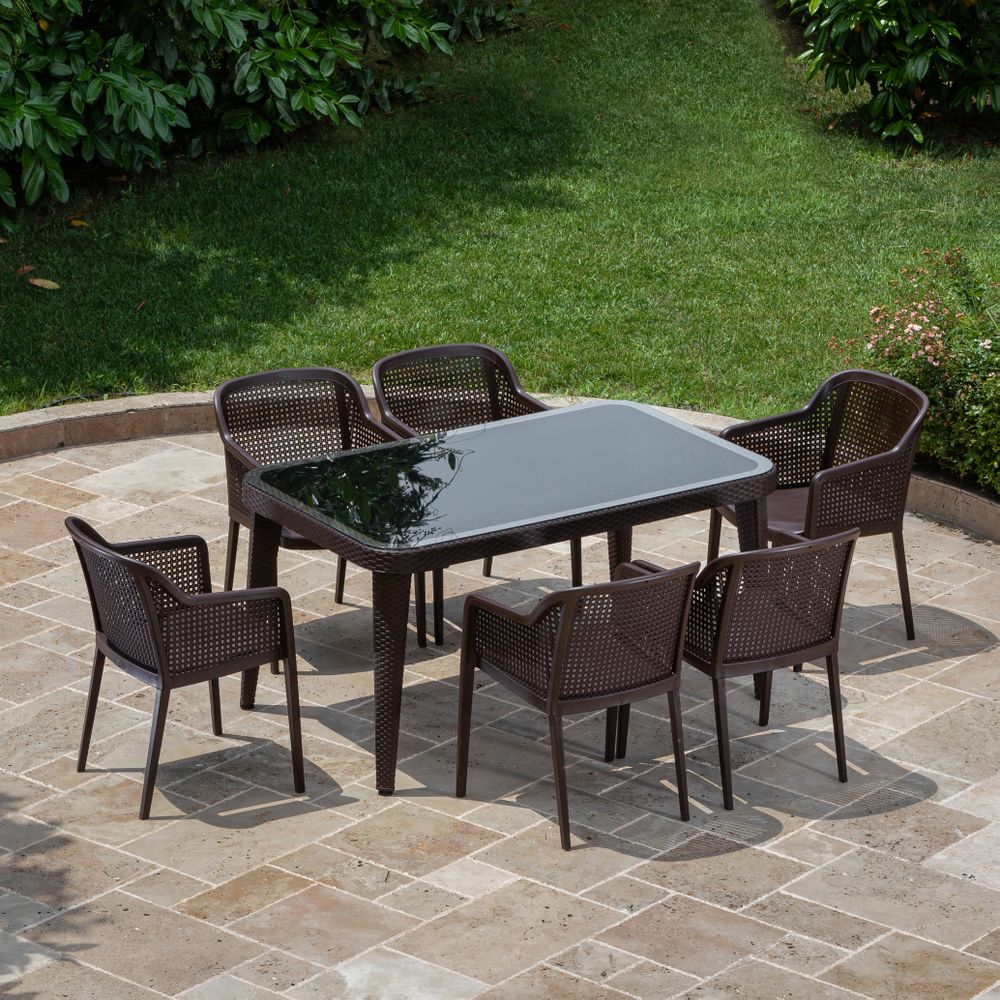 Osaka 6 Kişilik Dikdörtgen Polipropilen Masa Venge & Octa Sandalye Venge