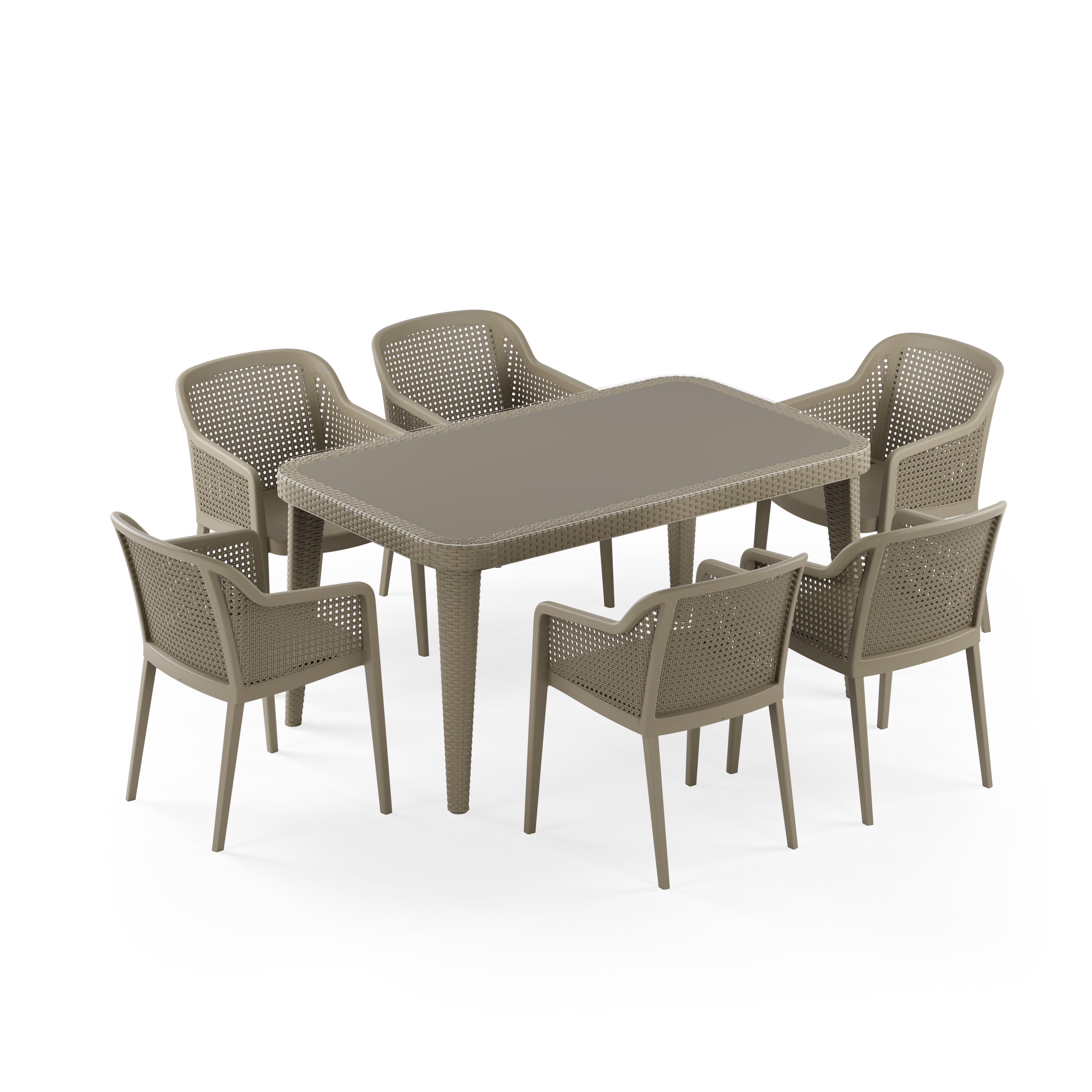 Osaka 6 Kişilik Dikdörtgen Polipropilen Masa Vizon & Octa Sandalye Vizon