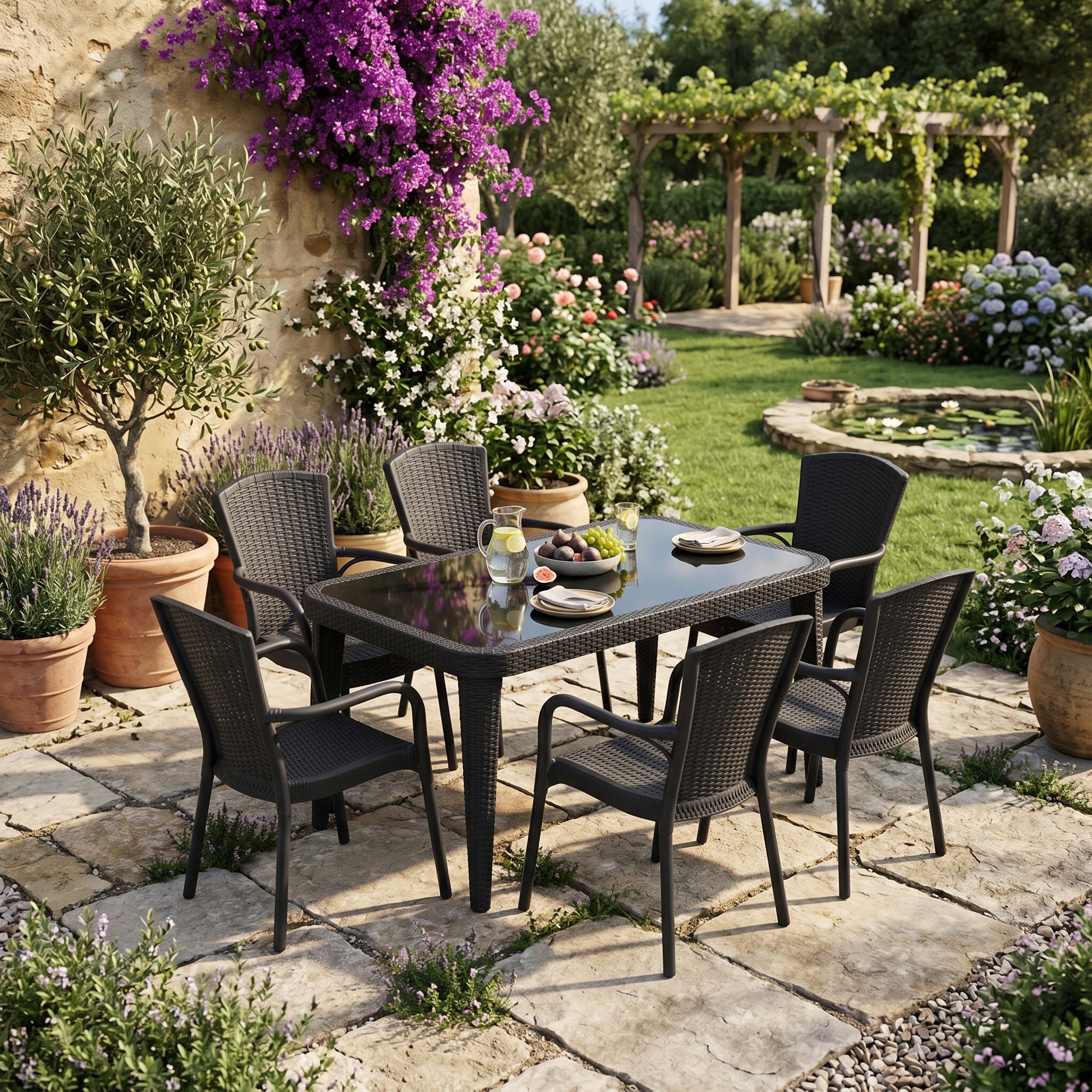 Osaka 6 Kişilik Dikdörtgen Polipropilen Masa Antrasit & Royal Sandalye Antrasit