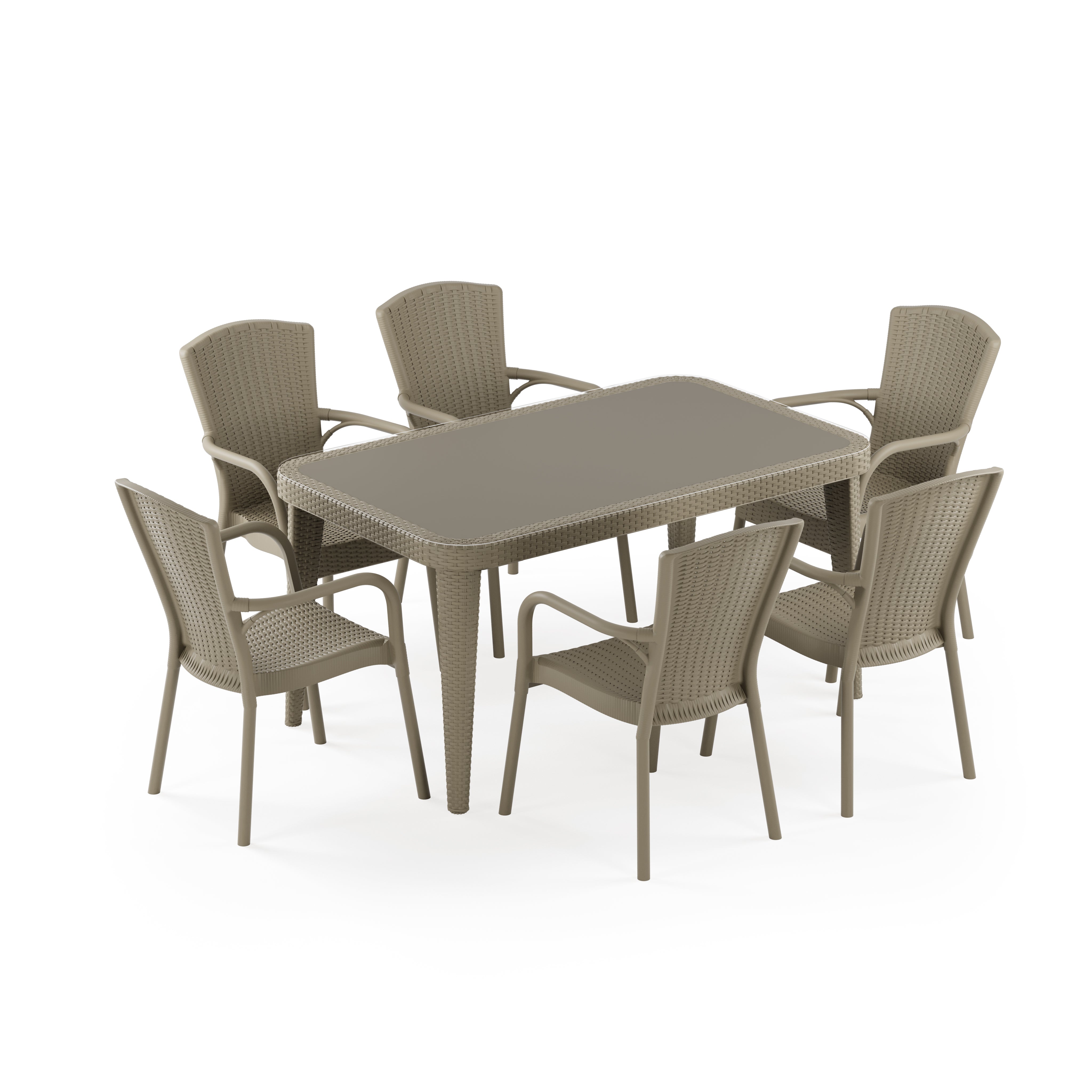 Osaka 6 Kişilik Dikdörtgen Polipropilen Masa Vizon & Royal Sandalye Vizon