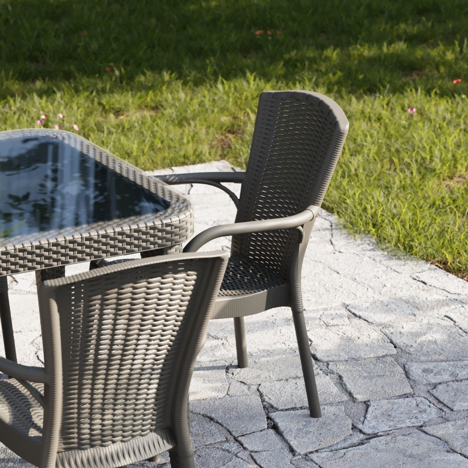 Osaka 6 Kişilik Dikdörtgen Polipropilen Masa Vizon & Royal Sandalye Vizon