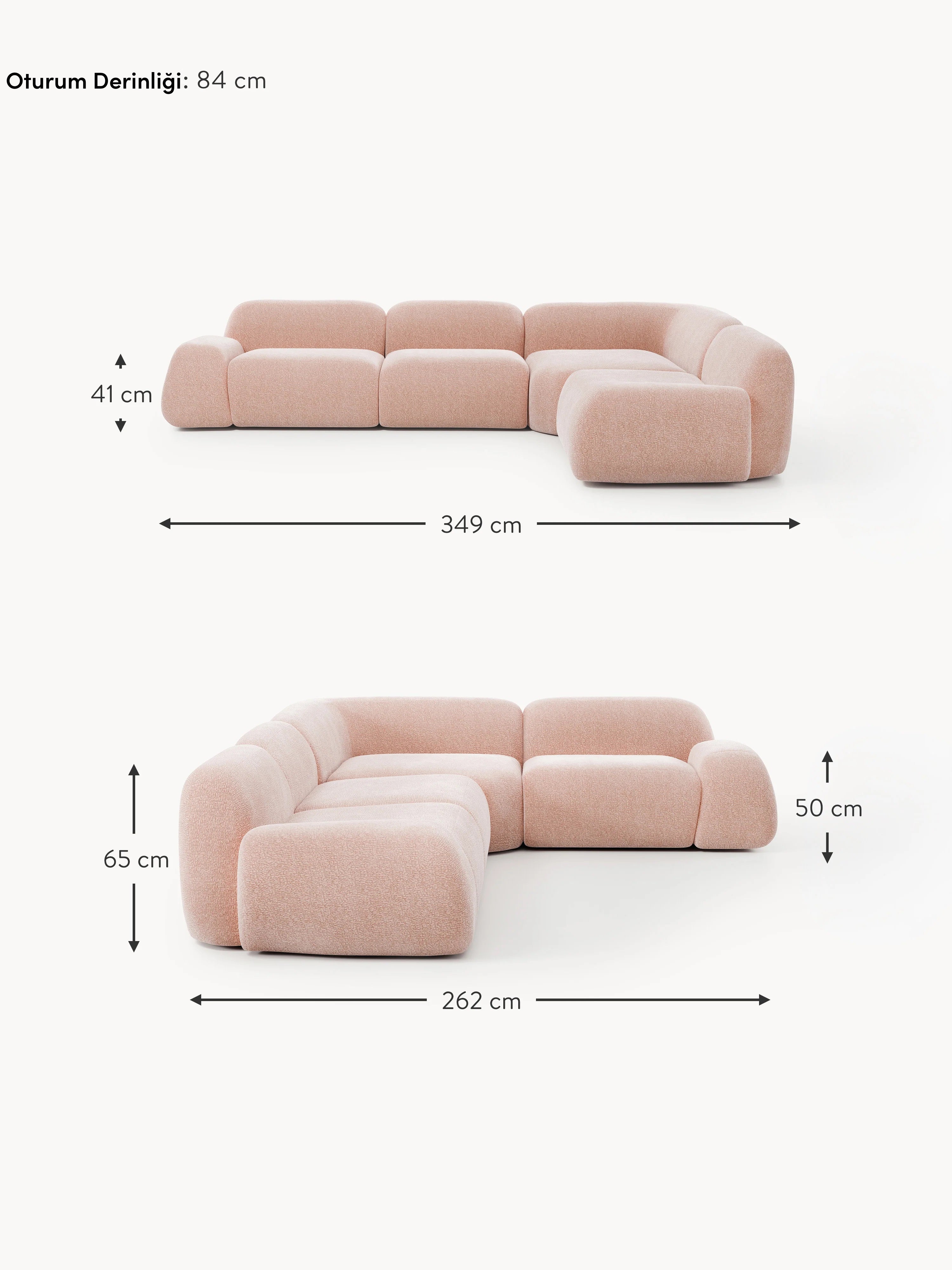 Prag Large Köşe Koltuk Açık Pembe Dokuma Kadife