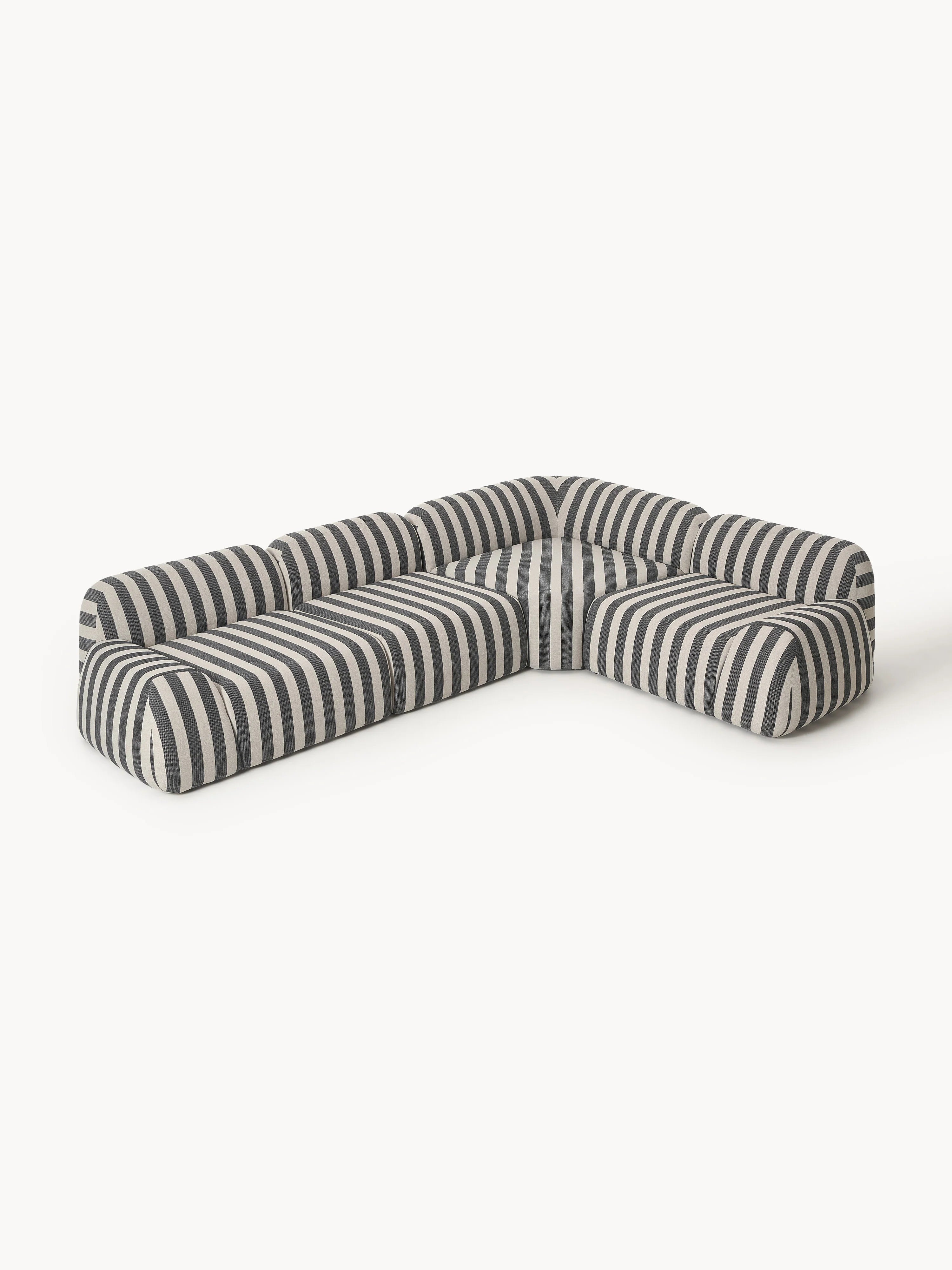 Prag Large Köşe Koltuk Siyah Beyaz Çizgili Keten