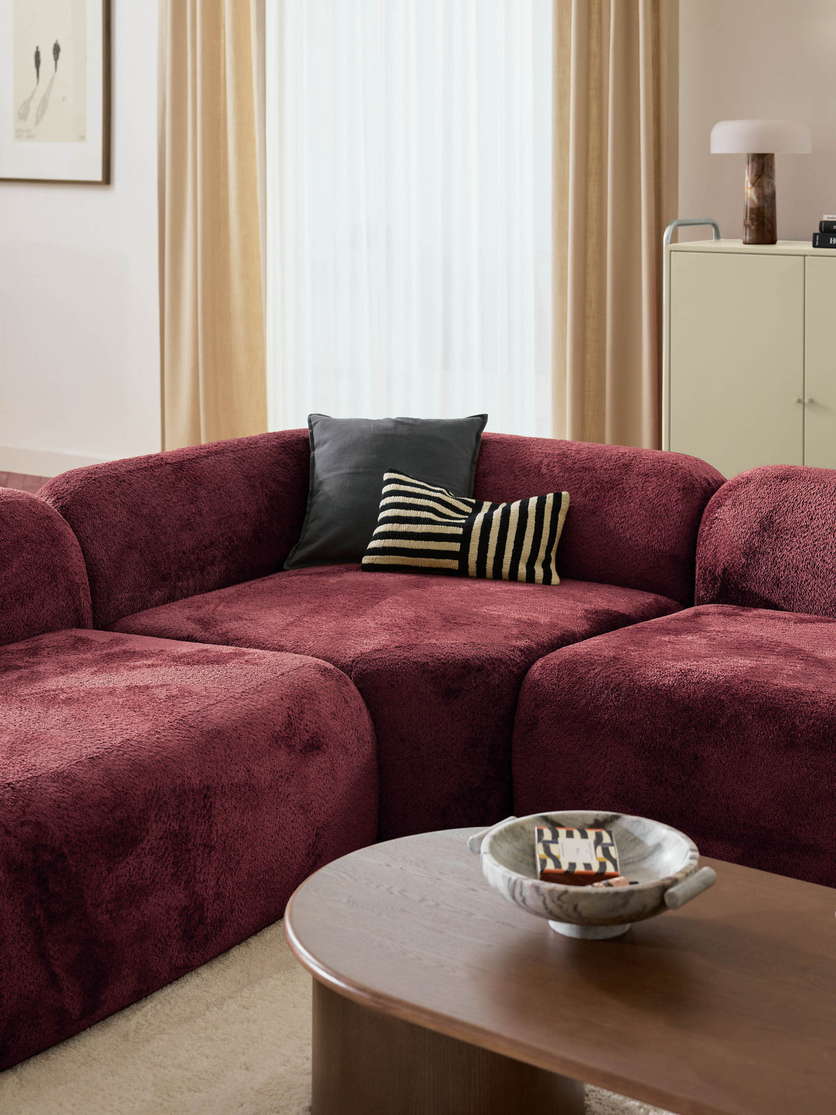 Prag Max Köşe Koltuk Şarap Kırmızısı Teddy