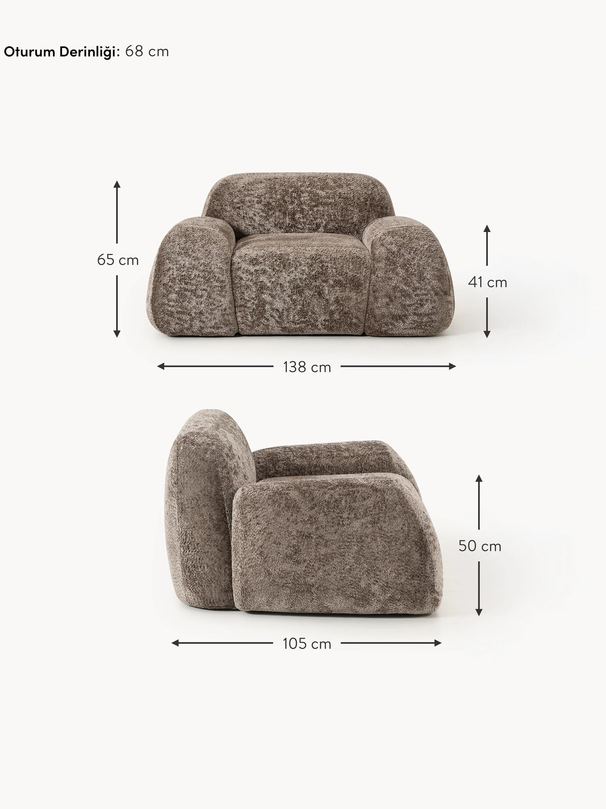 Prag Tekli Koltuk Boz Kahverengi Teddy