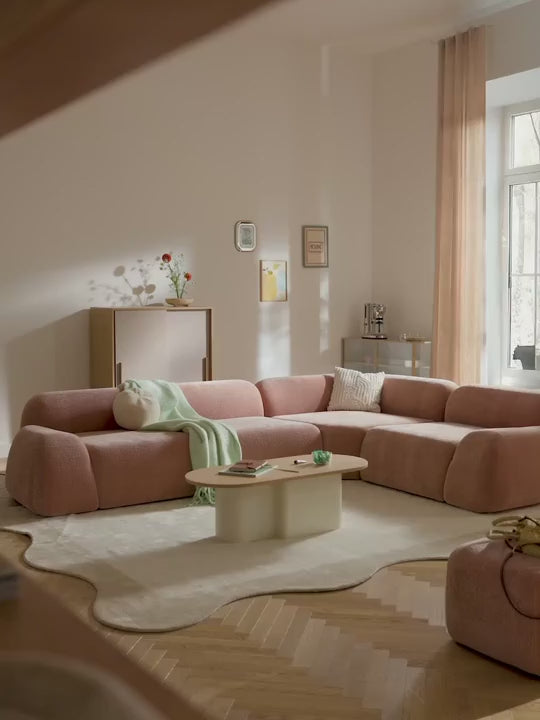 Video yükleniyor: Prag Large Köşe Koltuk Açık Pembe Dokuma Kadife