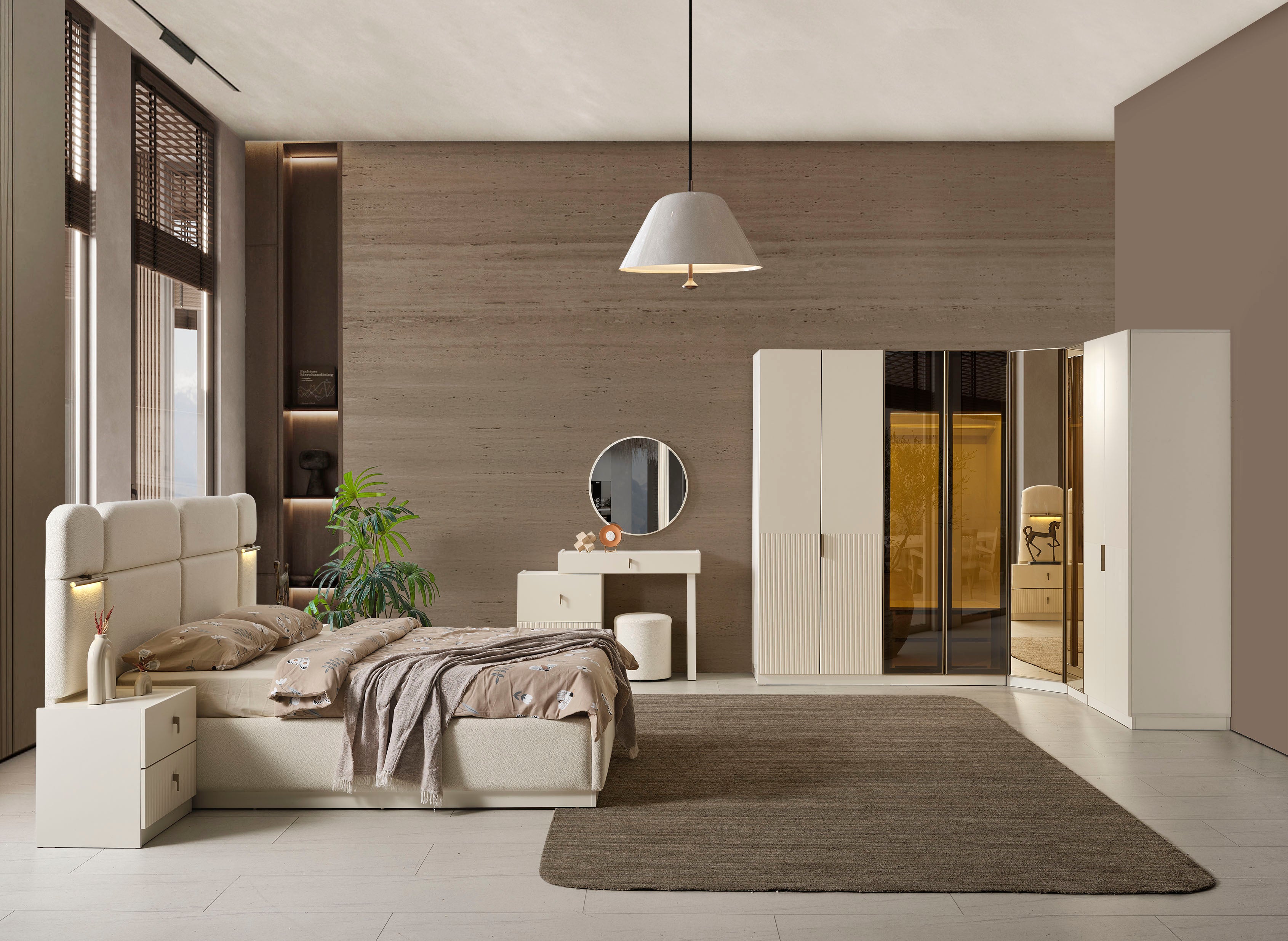 Roza Köşe Yatak Odası Takımı