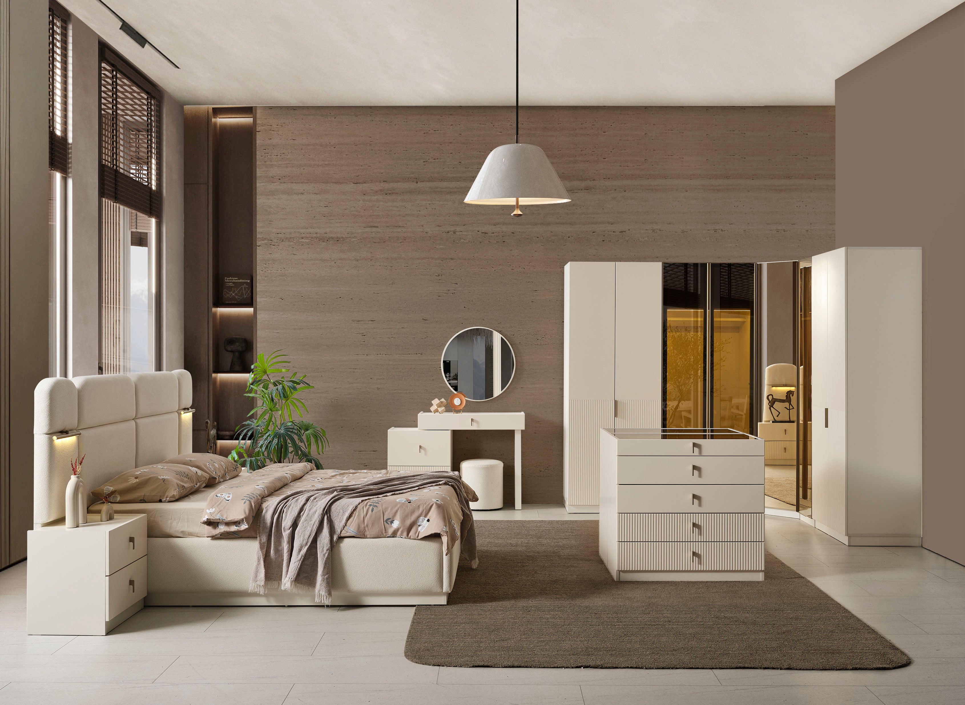 Roza Köşe Yatak Odası Takımı