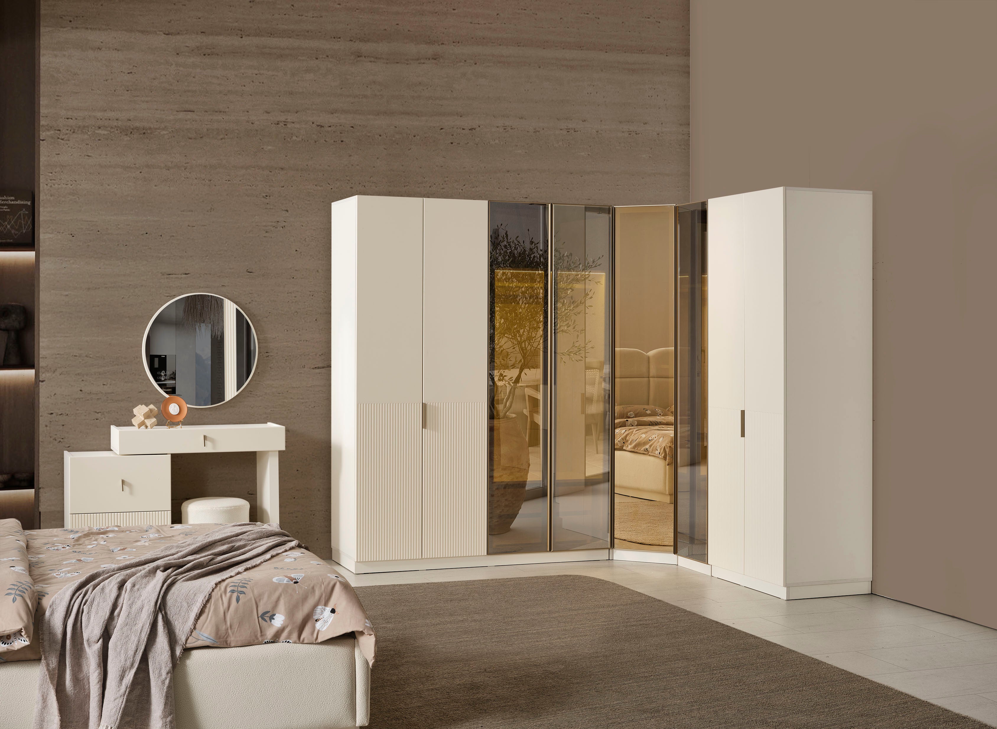 Roza Köşe Yatak Odası Takımı