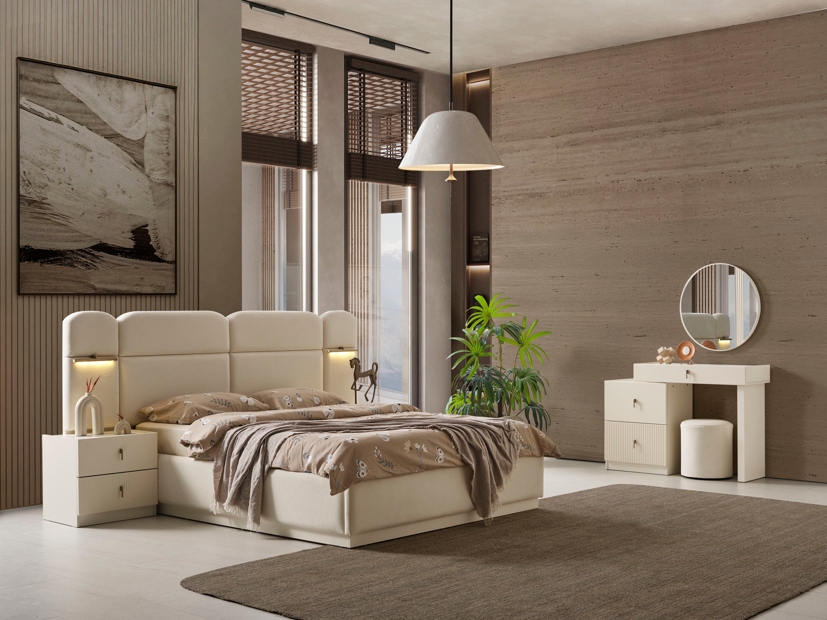 Roza Köşe Yatak Odası Takımı